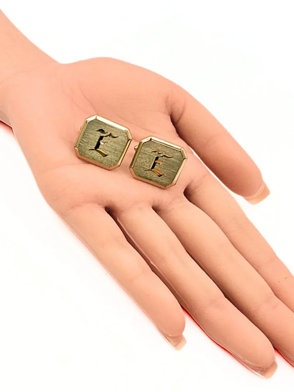 Swank Signed Gold Plated Monogram Old English E MCM Cufflinks